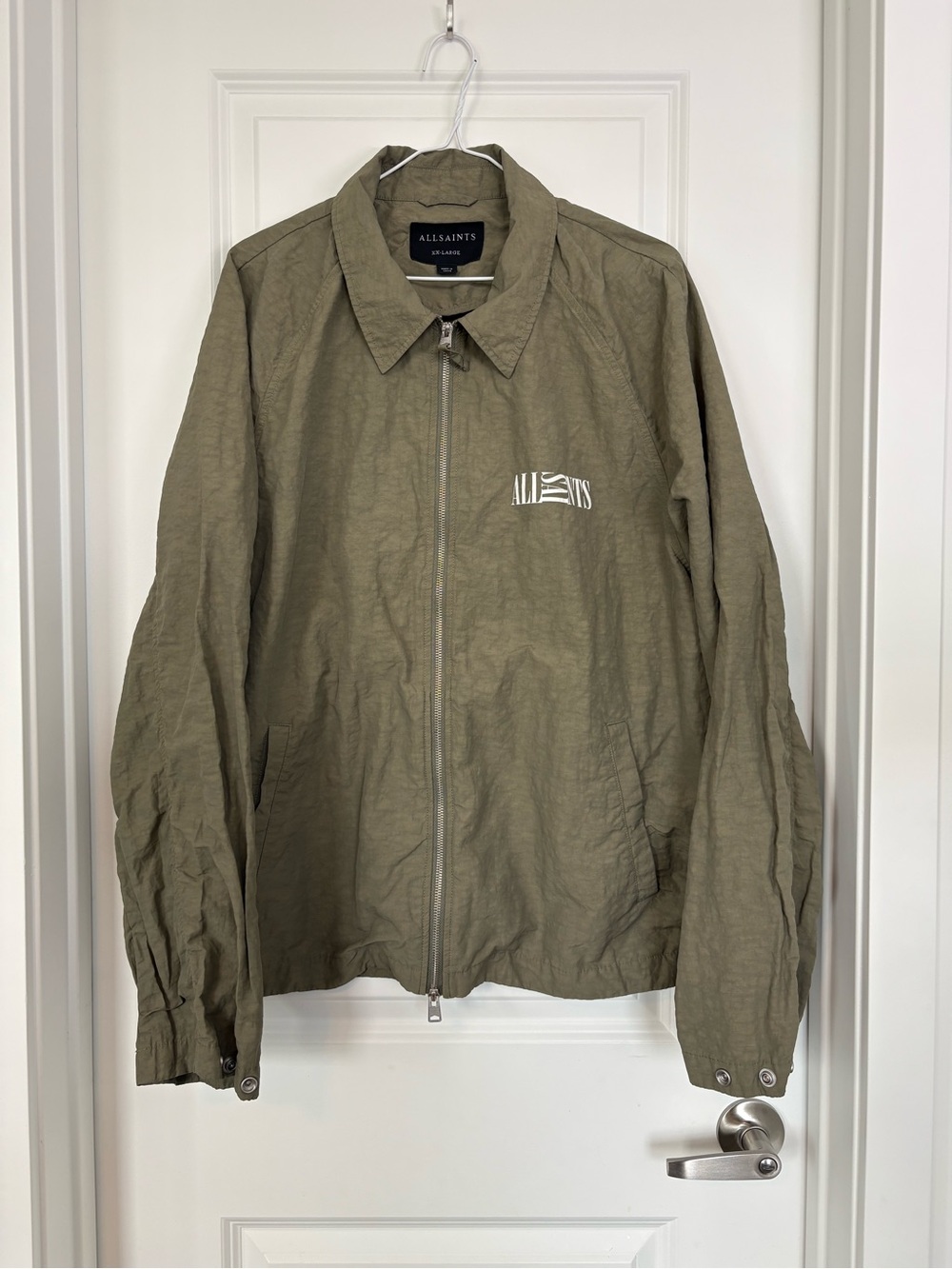ALLSAINTS Mens XXL Olive Sage Green Chest Logo Full Zip Windbreaker Jacket